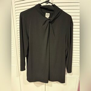 Anne Klein Black Relaxed Tie Front Blouse